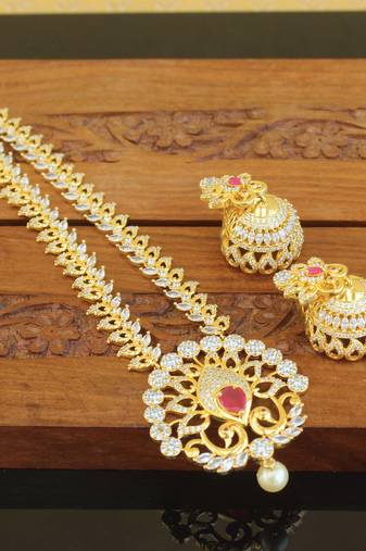 Designer gold plated cz mango necklace set