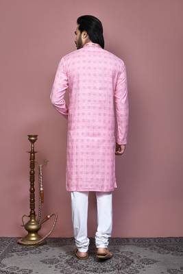 Pink printed cotton kurta pajama 3