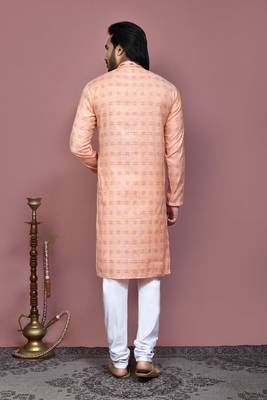 Orange printed cotton kurta pajama 3