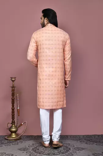 Orange printed cotton kurta pajama