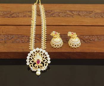 Designer gold plated cz mango necklace set 2