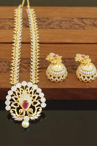 Designer gold plated cz mango necklace set