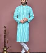 Green embroidered cotton kurta pajama