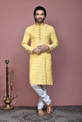 Yellow printed cotton kurta pajama 1