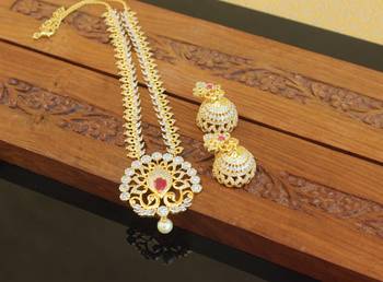 Designer gold plated cz mango necklace set 3