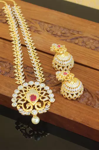 Designer gold plated cz mango necklace set