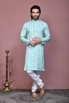 Green printed cotton kurta pajama 1