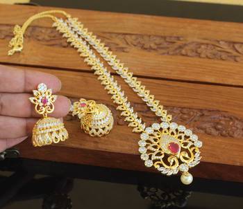 Designer gold plated cz mango necklace set 4