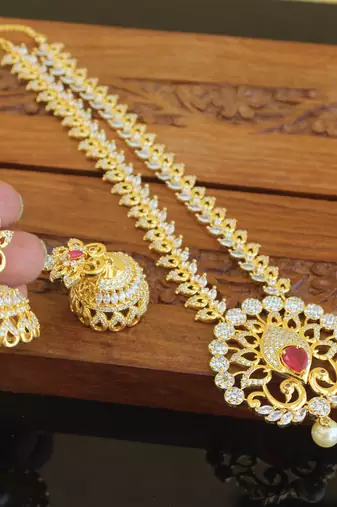 Designer gold plated cz mango necklace set