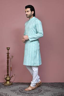 Green printed cotton kurta pajama 2