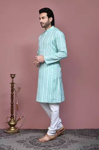 Green printed cotton kurta pajama