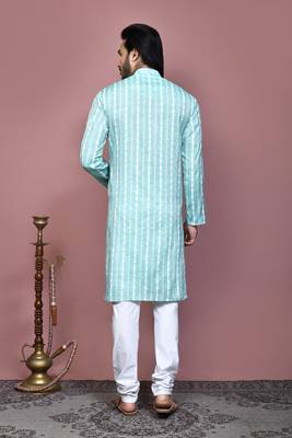 Green printed cotton kurta pajama 3
