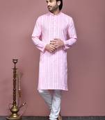 Pink printed cotton kurta pajama