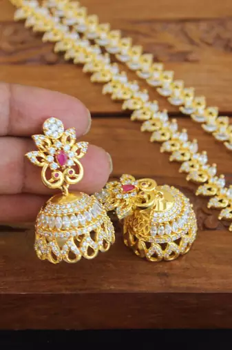 Designer gold plated cz mango necklace set