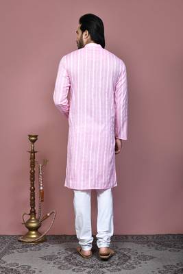 Pink printed cotton kurta pajama 3