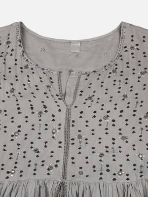 women grey cotton ethnic motifs printed anarkali kurta 2