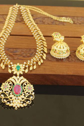 Designer gold plated cz necklace set