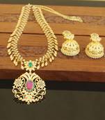 Designer gold plated cz necklace set
