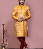 Yellow woven art silk kurta pajama