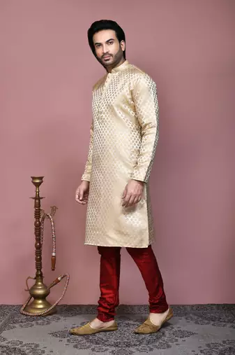 Gold woven art silk kurta pajama