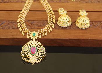 Designer gold plated cz necklace set 2