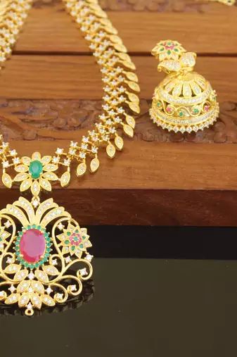 Designer gold plated cz necklace set