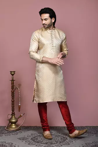 Gold woven art silk kurta pajama