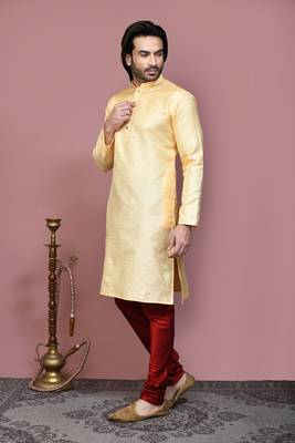Gold woven art silk kurta pajama 2