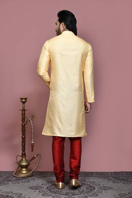 Gold woven art silk kurta pajama 3