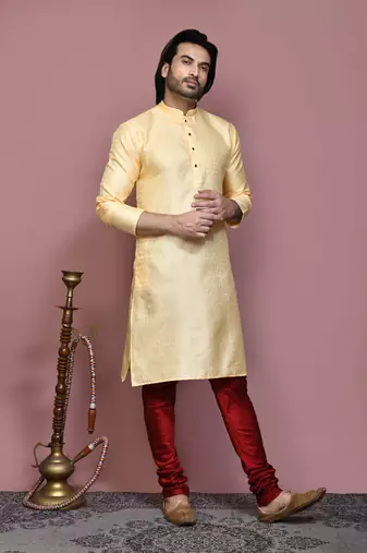 Gold woven art silk kurta pajama