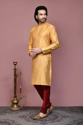 Gold woven art silk kurta pajama