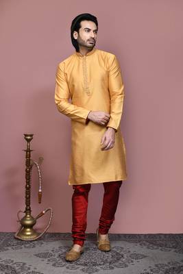 Gold woven art silk kurta pajama 4