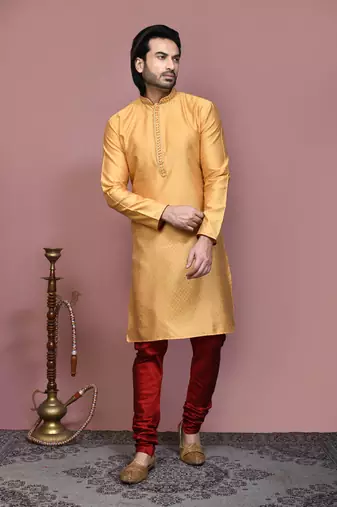 Gold woven art silk kurta pajama