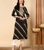 women black viscose rayon leheriya embroidered straight kurta
