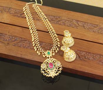 Designer gold plated cz necklace set 4