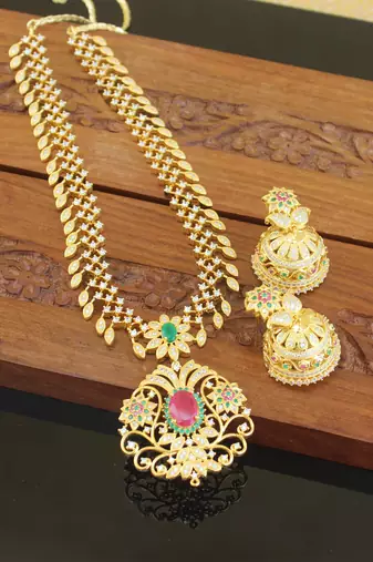 Designer gold plated cz necklace set
