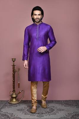 Purple woven cotton silk kurta pajama 1