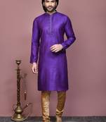 Purple woven cotton silk kurta pajama