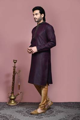 Wine woven cotton silk kurta pajama 2