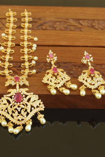 Designer gold plated cz necklace set