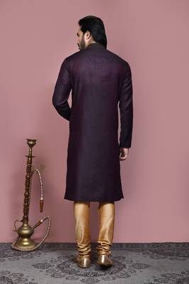 Wine woven cotton silk kurta pajama 3