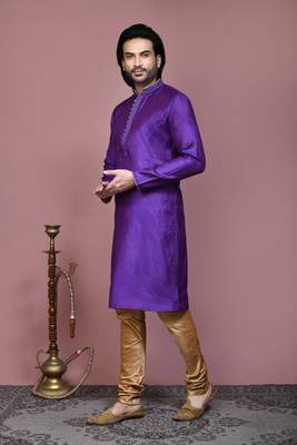 Purple woven cotton silk kurta pajama 2
