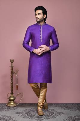 Purple woven cotton silk kurta pajama 1