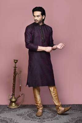 Wine woven cotton silk kurta pajama 4