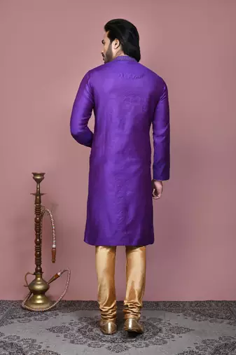Purple woven cotton silk kurta pajama