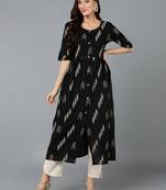 women black cotton ikat printed a-line kurta