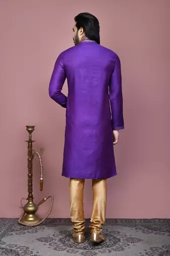 Purple woven cotton silk kurta pajama