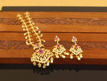 Designer gold plated cz necklace set 2