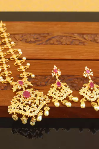 Designer gold plated cz necklace set