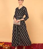 women black viscose rayon ethnic motifs printed a-line kurta